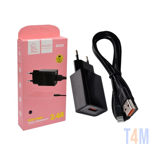 ADAPTADOR DE CARREGADOR DENMEN DC01L 2.4A COM CABO LIGHTNING PRETO